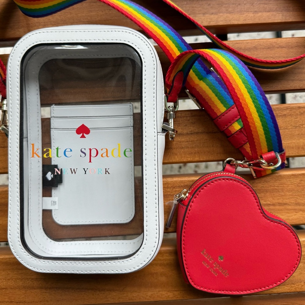 Kate Spade Rainbow North South Phone Crossbody Bag and Heart Coin Purse- NWOT